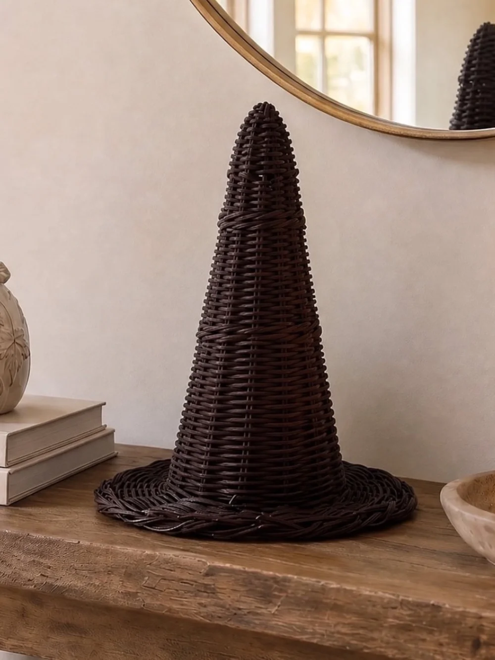 New My Texas House Halloween Rattan Witch Hat Tabletop Decoration Black